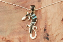 Calvin Begay Genuine Acoma Jet Sterling Silver Gecko Pendant